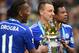 LONDON, ENGLAND - MAY 24: John Terry and Didier Drogba of Chelsea hold the trophy after the Barclays Premier League match between Chelsea and Sunderland at Stamford Bridge on May 24, 2015 in London, England. (Photo by Michael Regan/Getty Images)