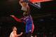Jan 2, 2015; New York, NY, USA; Detroit Pistons forward Greg Monroe (10) dunks during the first quarter against the New York Knicks at Madison Square Garden. Mandatory Credit: Anthony Gruppuso-USA TODAY Sports
