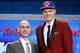 Adam Silver and Kristaps Porzingis on draft night.
