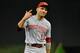 Jul 11, 2015; Miami, FL, USA; Cincinnati Reds first baseman Joey Votto (19) reacts during the fifth inning against the Miami Marlins at Marlins Park. Mandatory Credit: Steve Mitchell-USA TODAY Sports