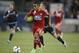 Sep 12, 2015; Dallas, TX, USA; FC Dallas midfielder Michael Barrios (21) controls the ball against New York City FC at Toyota Stadium. Dallas beat New York 2-1. Mandatory Credit: Matthew Emmons-USA TODAY Sports