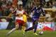 Sep 25, 2015; Harrison, NJ, USA; Orlando City SC forward Cyle Larin (21) dribble away from New York Red Bulls defender Matt Miazga (20) during first half at Red Bull Arena. Mandatory Credit: Noah K. Murray-USA TODAY Sports