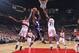 PORTLAND, OR - OCTOBER 5: DeMarcus Cousins #15 of the Sacramento Kings goes for the lay up against Noah Vonleh #21 of the Portland Trail Blazers during the preseason game on October 5, 2015 at the Moda Center Arena in Portland, Oregon. NOTE TO USER: User