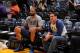 Tyson Chandler, left, sits with former boss and Dallas Mavericks owner Mark Cuban.