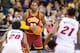 CLEVELAND, OH - OCTOBER 30: LeBron James #23 of the Cleveland Cavaliers looks for a pass during the first half against the Miami Heat at Quicken Loans Arena on October 30, 2015 in Cleveland, Ohio. NOTE TO USER: User expressly acknowledges and agrees that,
