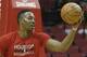 Dec 5, 2015; Houston, TX, USA; Houston Rockets center Dwight Howard (12) warms up before the game against the Sacramento Kings at Toyota Center. Mandatory Credit: Thomas B. Shea-USA TODAY Sports