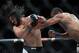 December 10, 2015; Las Vegas, NV, USA; Thiago Santos moves in with a punch against Elias Theodorou during UFC Fight Night at The Chelsea at the Cosmopolitan. Mandatory Credit: Gary A. Vasquez-USA TODAY Sports