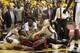 Dec 9, 2015; Wichita, KS, USA; Wichita State Shockers guard Evan Wessel (3), UNLV Rebels guard Ike Nwamu (0) Wichita State Shockers forward Zach Brown (1) and Wichita State Shockers guard Ron Baker (31) fight for control of the ball at Charles Koch Arena.