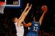 NEW YORK, NY - DECEMBER 16: Karl-Anthony Towns #32 of the Minnesota Timberwolves drives to the basket against Kristaps Porzingis #6 of the New York Knicks at Madison Square Garden on December 16, 2015 in New York City. NOTE TO USER: User expressly acknow