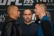 LAS VEGAS, NEVADA - DECEMBER 31: (L-R) Dustin Poirier and Joe Duffey face off during the Ultimate Media Day at the MGM Grand Hotel/Casino on December 31, 2015 in Las Vegas Nevada. (Photo by Brandon Magnus/Zuffa LLC/Zuffa LLC via Getty Images)