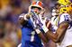 BATON ROUGE, LA - OCTOBER 17: Malachi Dupre #15 of the LSU Tigers catches the ball over Vernon Hargreaves III #1 of the Florida Gators at Tiger Stadium on October 17, 2015 in Baton Rouge, Louisiana. (Photo by Chris Graythen/Getty Images)