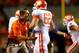 RALEIGH, NC - SEPTEMBER 19: Head coach Dabo Swinney yells to his team from the sidelines against the North Carolina State Wolfpack during their game at Carter-Finley Stadium on September 19, 2013 in Raleigh, North Carolina. (Photo by Streeter Lecka/Gett