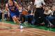 BOSTON, MA - DECEMBER 27: Sasha Vujacic #18 of the New York Knicks drives to the basket against the Boston Celtics on December 27, 2015 at the TD Garden in Boston, Massachusetts. NOTE TO USER: User expressly acknowledges and agrees that, by downloading