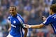 Schalke's Cameroonian defender Joel Matip celebrates after scoring the 1-0 goal during the German first division Bundesliga football match FC Schalke 04 v 1 FSV Mainz 05, in Gelsenkirchen, on September 13, 2015. AFP PHOTO / SASCHA SCHUERMANN RESTRICTIONS
