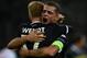 Moenchengladbach's Swedish defender Oscar Wendt and Moenchengladbach's Swiss midfielder Granit Xhaka celebrate 1-0 during the Group D, second-leg UEFA Champions League football match Borussia Moenchengladbach vs FC Sevilla in Moenchengladbach, western Ger