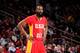 HOUSTON, TX - JANUARY 7: James Harden #13 of the Houston Rockets stands on the court during the game against the Utah Jazz on January 7, 2016 at the Toyota Center in Houston, Texas. NOTE TO USER: User expressly acknowledges and agrees that, by downloadin