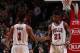 CHICAGO, IL - NOVEMBER 13: Jimmy Butler #21 of the Chicago Bulls high fives teammate Derrick Rose #1 during the game against the Charlotte Hornets on November 13, 2015 at the United Center in Chicago, Illinois. NOTE TO USER: User expressly acknowledges a