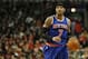 Jan 1, 2016; Chicago, IL, USA; New York Knicks forward Carmelo Anthony (7) brings the ball up court against the Chicago Bulls during the second half at United Center. The Bulls won 108-81. Mandatory Credit: Kamil Krzaczynski-USA TODAY Sports
