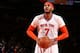 NEW YORK, NY - MARCH 23: Carmelo Anthony #7 of the New York Knicks shoots a free throw during the game against the Cleveland Cavaliers at Madison Square Garden in New York City. NOTE TO USER: User expressly acknowledges and agrees that, by downloading and