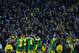 MANCHESTER, ENGLAND - OCTOBER 31: Norwich City players celebrate their first goal by Cameron Jerome (obscured) during the Barclays Premier League match between Manchester City and Norwich City at Etihad Stadium on October 31, 2015 in Manchester, England.