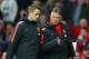 MANCHESTER, ENGLAND - FEBRUARY 28: Manager Louis van Gaal of Manchester United speaks to Adnan Januzaj of Manchester United atr half time during the Barclays Premier League match between Manchester United and Sunderland at Old Trafford on February 28, 20