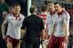 Sheffield United's Scottish defender Neill Collins (R) joins team-mates in remonstrating with referee Jon Moss after a handball decision was given against Sheffield United during the English FA Cup third-round football match between Manchester United and