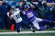 MINNEAPOLIS, MN - JANUARY 10: Tyler Lockett #16 of the Seattle Seahawks is unable to catch a pass as he is defended by Trae Waynes #26 of the Minnesota Vikings in the second half during the NFC Wild Card Playoff game at TCFBank Stadium on January 10, 201