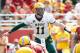 AMES, IA - AUGUST 30: Quarterback Carson Wentz #11 of the North Dakota State Bison calls a play at the line of scrimmage in the second half of play against the Iowa State Cyclones at Jack Trice Stadium on August 30, 2014 in Ames, Iowa. North Dakota State