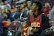 Nov 19, 2013; Los Angeles, CA, USA; Los Angeles Lakers guard Nick Young with son Nick Young Jr. during the game against the Cal State Fullerton Titans at Galen Center. Mandatory Credit: Kirby Lee-USA TODAY Sports