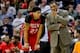 Dec 23, 2015; New Orleans, LA, USA; New Orleans Pelicans head coach Alvin Gentry and forward Anthony Davis (23) during the second half of a game against the Portland Trail Blazers at the Smoothie King Center. The Pelicans defeated the Trail Blazers 115-89