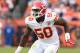 DENVER, CO - NOVEMBER 15: Justin Houston #50 of the Kansas City Chiefs in action during the game against the Denver Broncos at Sports Authority Field At Mile High on November 15, 2015 in Denver, Colorado. The Chiefs defeated the Broncos 29-13. (Photo b