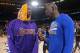 OAKLAND, CA - NOVEMBER 24: Julius Randle #30 of the Los Angeles Lakers talks to Draymond Green #23 of the Golden State Warriors after the game on November 24, 2015 at ORACLE Arena in Oakland, California. NOTE TO USER: User expressly acknowledges and agre