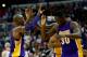 WASHINGTON, DC - DECEMBER 02: Kobe Bryant #24 of the Los Angeles Lakers celebrates with Julius Randle #30 during a timeout in the second half against the Washington Wizards at Verizon Center on December 2, 2015 in Washington, DC. NOTE TO USER: User expre