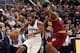 Jan 14, 2016; San Antonio, TX, USA; San Antonio Spurs small forward Kawhi Leonard (2) dribbles the ball as Cleveland Cavaliers shooting guard Iman Shumpert (4,right) defends during the first half at AT&T Center. Mandatory Credit: Soobum Im-USA TODAY Sport