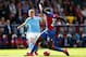 LONDON, ENGLAND - SEPTEMBER 12: Kevin De Bruyne of Manchester City takes on Bakary Sako of Crystal Palace during the Barclays Premier League match between Crystal Palace and Manchester City at Selhurst Park on September 12, 2015 in London, United Kingdom