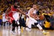 OAKLAND, CA - MAY 27: Stephen Curry #30 of the Golden State Warriors drives on James Harden #13 of the Houston Rockets in the second half during game five of the Western Conference Finals of the 2015 NBA Playoffs at ORACLE Arena on May 27, 2015 in Oaklan