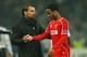 ISTANBUL, TURKEY - FEBRUARY 26: Brendan Rodgers manager of Liverpool shakes hands with Raheem Sterling of Liverpool after defeat in a penalty shoot out during the UEFA Europa League Round of 32 second leg match between Besiktas JK and Liverpool FC on Feb