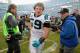 CHARLOTTE, NC - JANUARY 17: Luke Kuechly #59 of the Carolina Panthers leaves the field after their 31-24 victory over the Seattle Seahawks at the NFC Divisional Playoff Game at Bank of America Stadium on January 17, 2016 in Charlotte, North Carolina. (