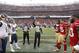 SANTA CLARA, CA - JANUARY 3: Captains of the San Francisco 49ers and the St. Louis Rams meet for the overtime coin flip during the game at Levi Stadium on January 3, 2016 in Santa Clara, California. The 49ers defeated the Rams 19-16. (Photo by Michael Zag