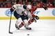 CHICAGO, IL - JANUARY 08: Ryan O'Reilly #90 of the Buffalo Sabres and Marian Hossa #81 of the Chicago Blackhawks chase the puck at the United Center on January 8, 2016 in Chicago, Illinois. The Blackhawks defeated the Sabres 3-1. (Photo by Jonathan Daniel