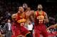 HOUSTON, TX - JANUARY 15: Tristan Thompson #13 and LeBron James #23 of the Cleveland Cavaliers defend the basket against Clint Capela #15 of the Houston Rockets during the game on January 15, 2016 at Toyota Center in Houston, Texas. NOTE TO USER: User exp
