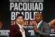 BEVERLY HILLS, CA - JANUARY 19: Manny Pacquiao (L) and Timothy Bradley pose after a news conference where they announced their upcoming world welterweight championship bout at the Beverly Hills Hotel January 19, 2016 in Beverly Hills, California. The figh