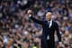 MADRID, SPAIN - JANUARY 17: Zinedine Zidane manager of Real Madrid reacts during the La Liga match between Real Madrid CF and Sporting Gijon at Estadio Santiago Bernabeu on January 17, 2016 in Madrid, Spain. (Photo by Denis Doyle/Getty Images)