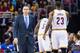 CLEVELAND, OH - JANUARY 4: Head coach David Blatt reacts as LeBron James #23 of the Cleveland Cavaliers leaves the game during the first half against the Toronto Raptors at Quicken Loans Arena on January 4, 2016 in Cleveland, Ohio. NOTE TO USER: User expr