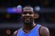 DALLAS, TX - JANUARY 22: Kevin Durant #35 of the Oklahoma City Thunder smiles during play against the Dallas Mavericks in the first half at American Airlines Center on January 22, 2016 in Dallas, Texas. NOTE TO USER: User expressly acknowledges and agr