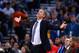 OAKLAND, CA - JANUARY 22: Head coach Steve Kerr of the Golden State Warriors questions a call while watching the replay during their game against the Indiana Pacers at ORACLE Arena on January 22, 2016 in Oakland, California. This is Kerr's first game of