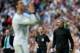 MADRID, SPAIN - APRIL 20: Head coach Jose Mourinho (R) of Real Madrid reacts as Cristiano Ronaldo (L) gestures during the la Liga match between Real Madrid CF and Real Betis Balompie at Estadio Santiago Bernabeu on April 20, 2013 in Madrid, Spain. (Phot