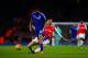 LONDON, ENGLAND - JANUARY 24: Per Mertesacker of Arsenal fouls Diego Costa of Chelsea and subsequently receives a red card during the Barclays Premier League match between Arsenal and Chelsea at Emirates Stadium on January 24, 2016 in London, England. (