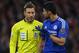 LONDON, ENGLAND - JANUARY 24: Diego Costa of Chelsea speaks with Referee Mark Clattenburg during the Barclays Premier League match between Arsenal and Chelsea at the Emirates Stadium on January 24, 2016 in London, England. (Photo by Catherine Ivill - AM