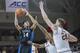 Jan 2, 2016; Chestnut Hill, MA, USA; Duke Blue Devils guard Brandon Ingram (14) shoots the ball as Boston College Eagles forward Garland Owens (5) and center Dennis Clifford (24) defend during the second half of the game at Silvio O. Conte Forum. Duke won